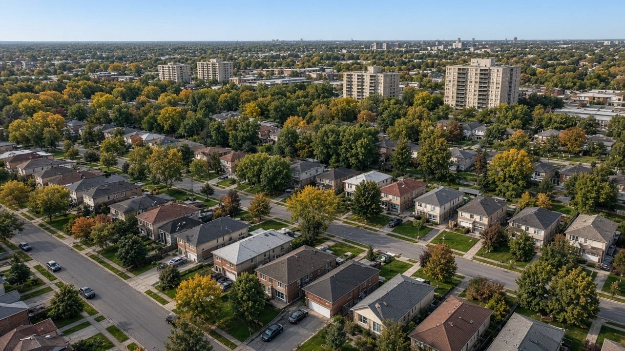 Houses and apartment towers from above